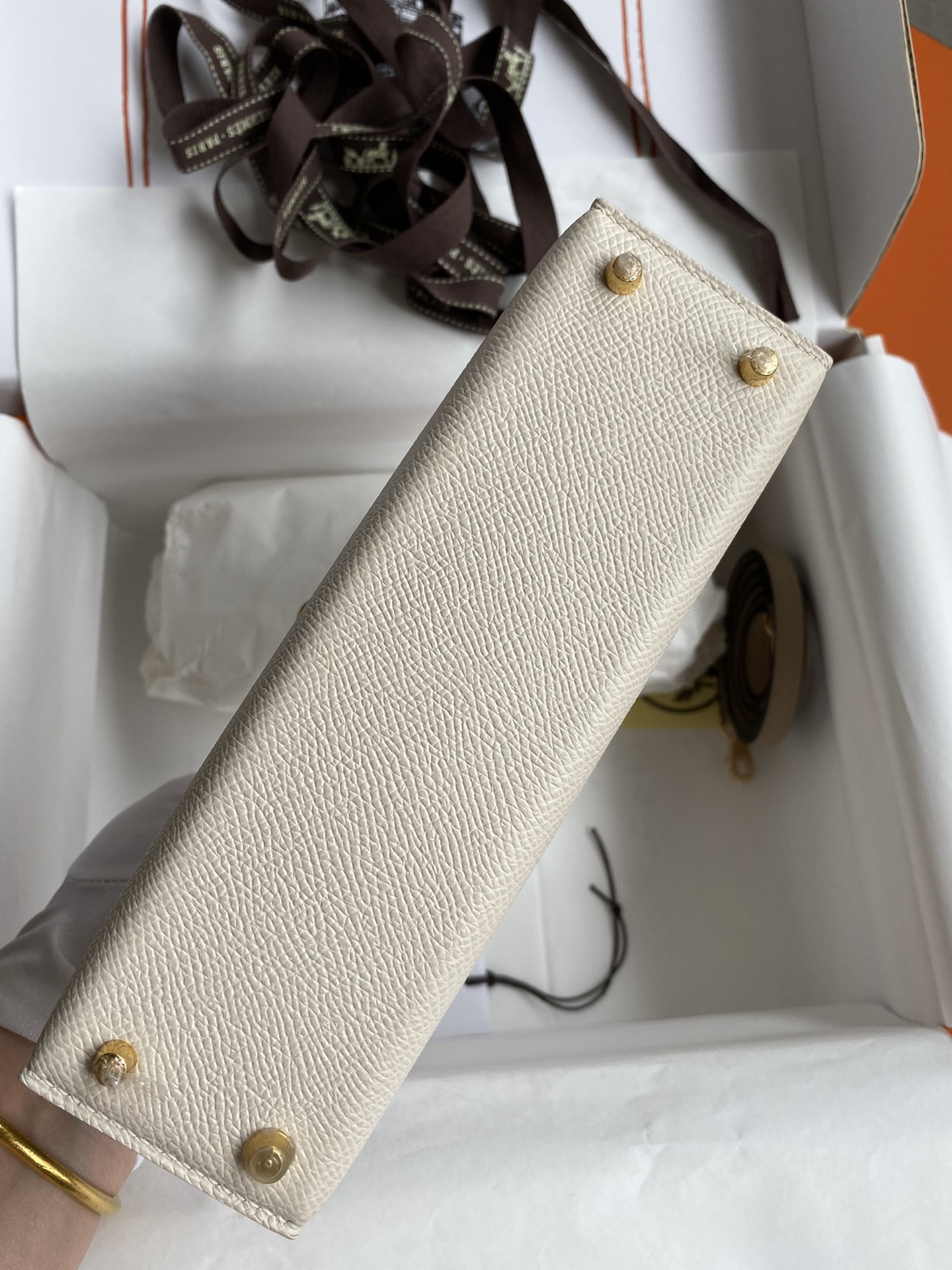 Hermes Kelly Mini II Bag 19CM In White Light Grey Epsom Leather